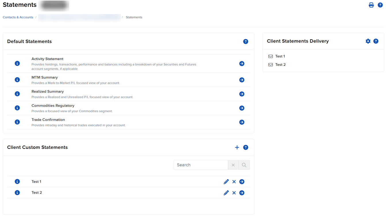 The contact statements page in portal. 